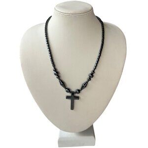 Unbranded Black Cross Charm Fashion Jewelry Beaded Necklace 9" Height